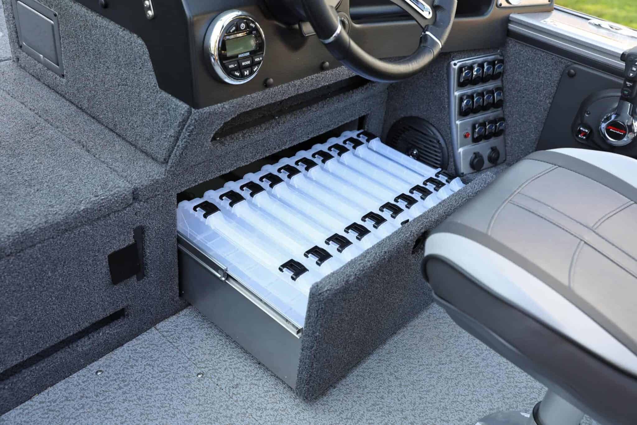 Under Console Tackle Tray Storage Drawer Open